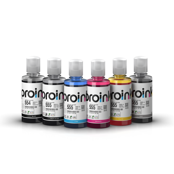 Kit de tintas Proink nas 6 cores, 250 ml com bico EcoFit, compatível com Epson T554 + T555