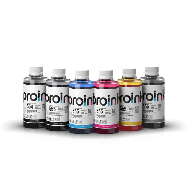 Kit de tintas Proink nas 6 cores, 250 ml com tampa de rosca, compatível com Epson T554 + T555