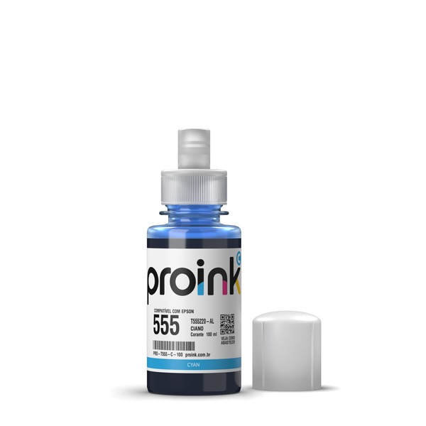 Tinta Proink ciano 100 ml com bico EcoFit, compatível com Epson T555