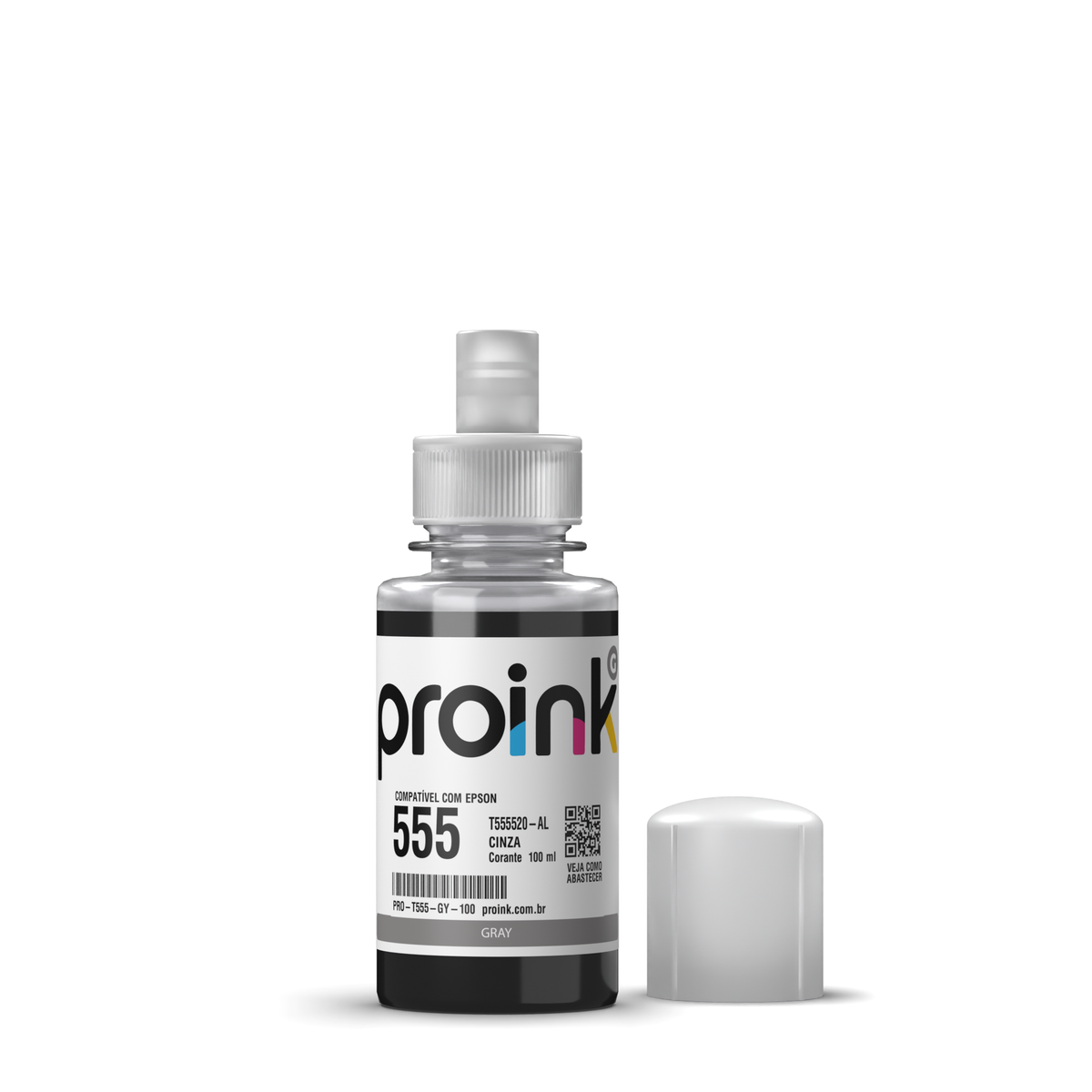 Tinta Proink cinza 100 ml com bico EcoFit, compatível com Epson T555