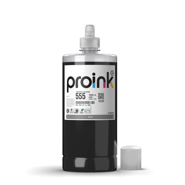 Tinta Proink cinza 1 litro com bico EcoFit, compatível com Epson T555