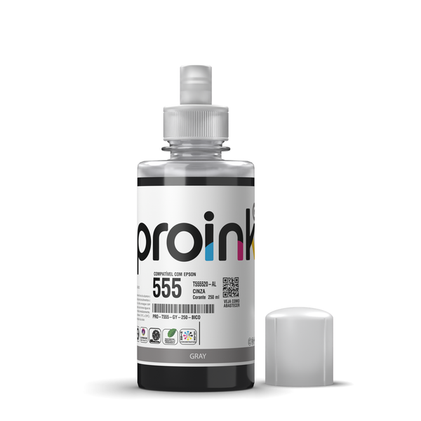 Tinta Proink cinza 250 ml com bico EcoFit, compatível com Epson T555