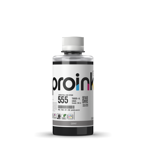Tinta Proink cinza 250 ml com tampa de rosca, compatível com Epson T555