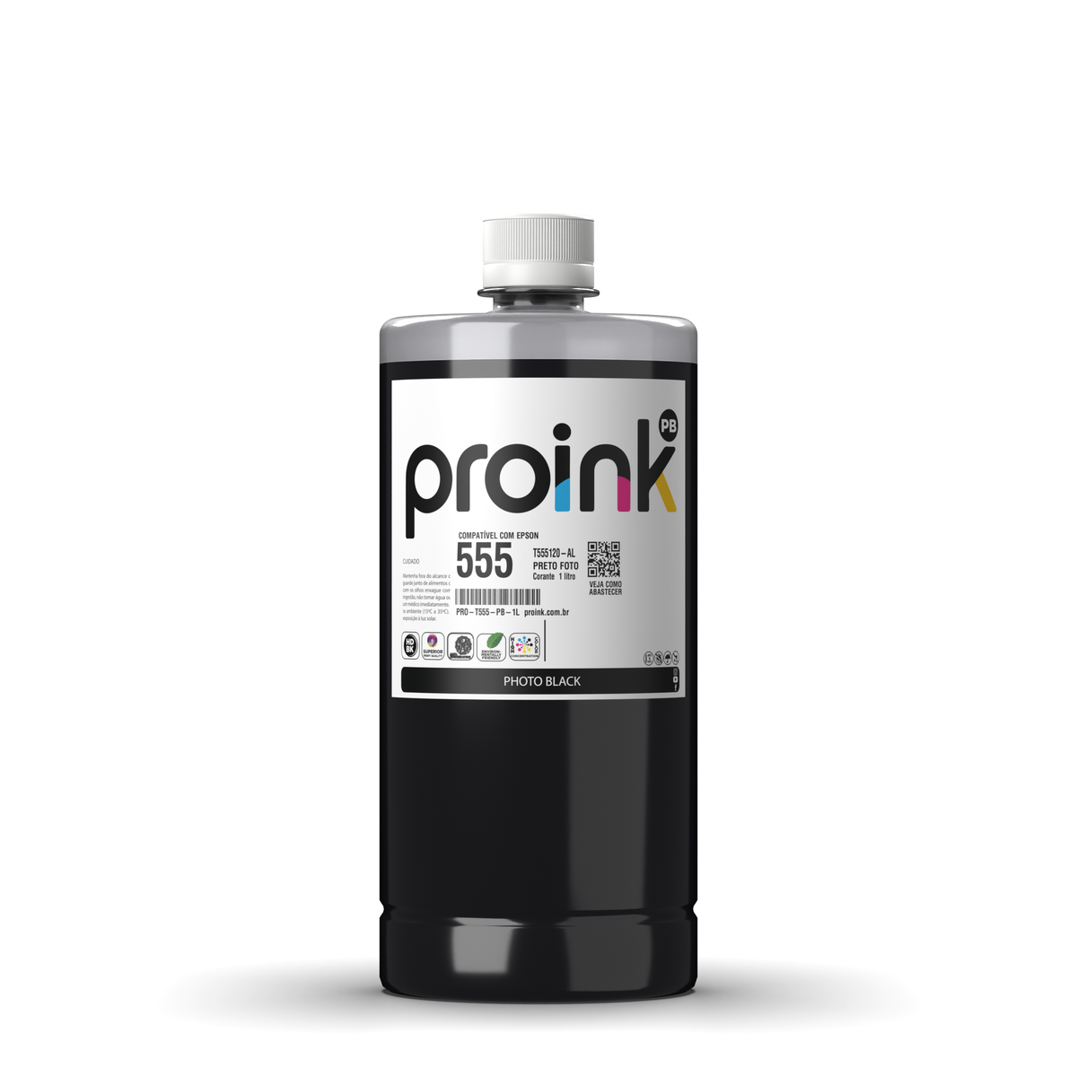 Tinta Proink preto foto 1 litro com tampa de rosca, compatível com Epson T555