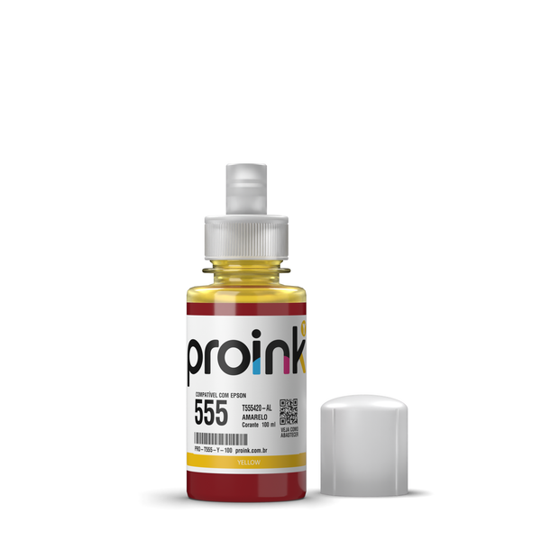 Tinta Proink amarela 100 ml com bico EcoFit, compatível com Epson T555