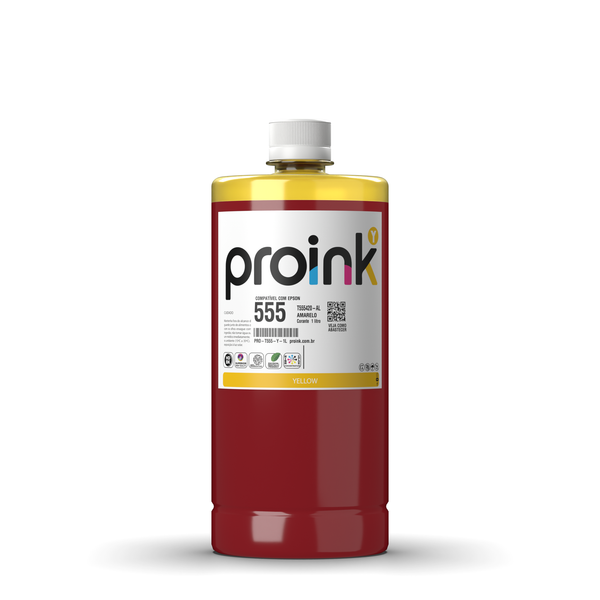 Tinta Proink amarela 1 litro com tampa de rosca, compatível com Epson T555