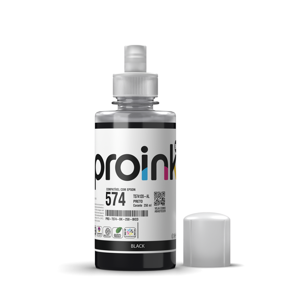 Tinta Proink preta 250 ml com bico EcoFit, compatível com Epson T574