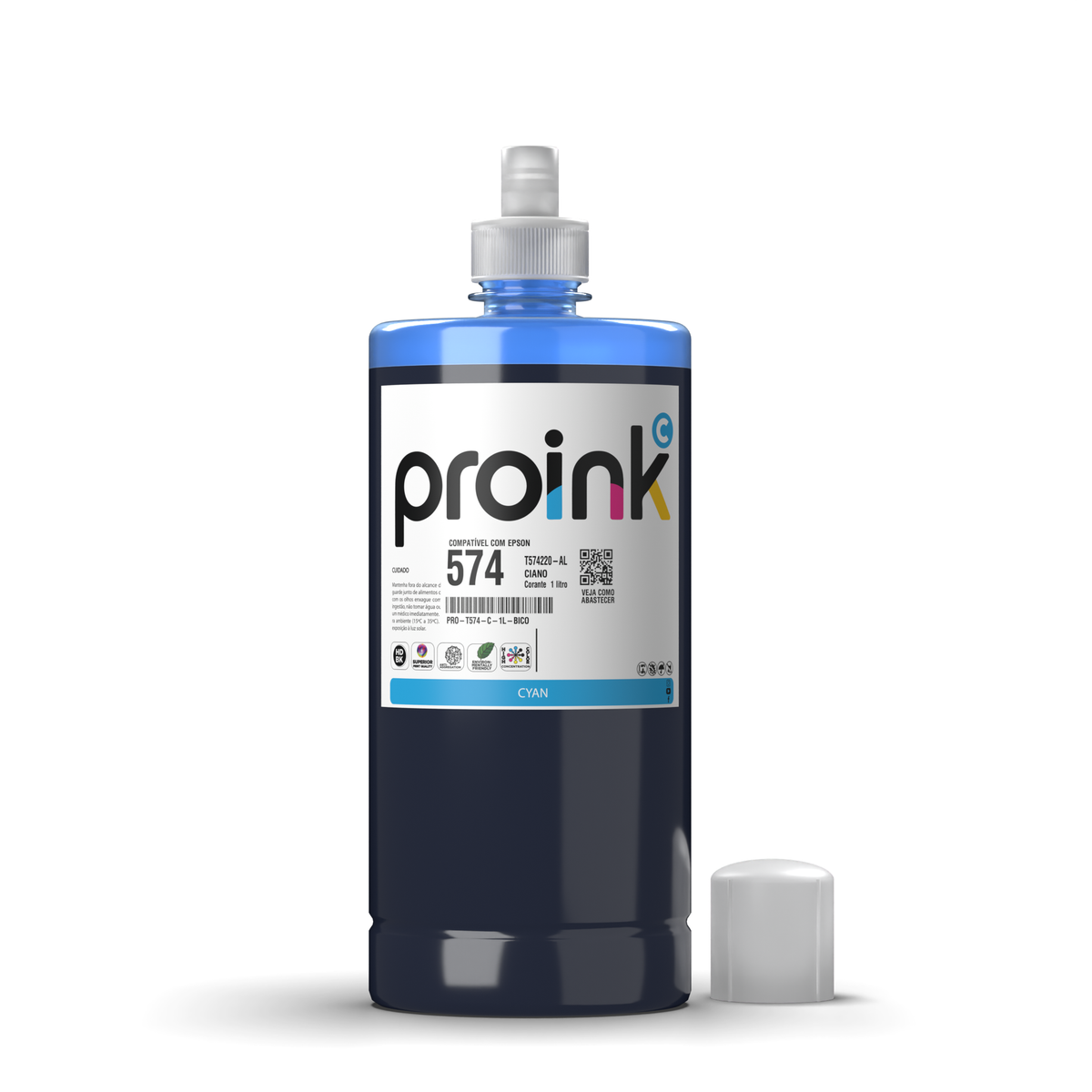 Tinta Proink ciano 1 litro com bico EcoFit, compatível com Epson T574