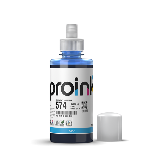Tinta Proink ciano 250 ml com bico EcoFit, compatível com Epson T574