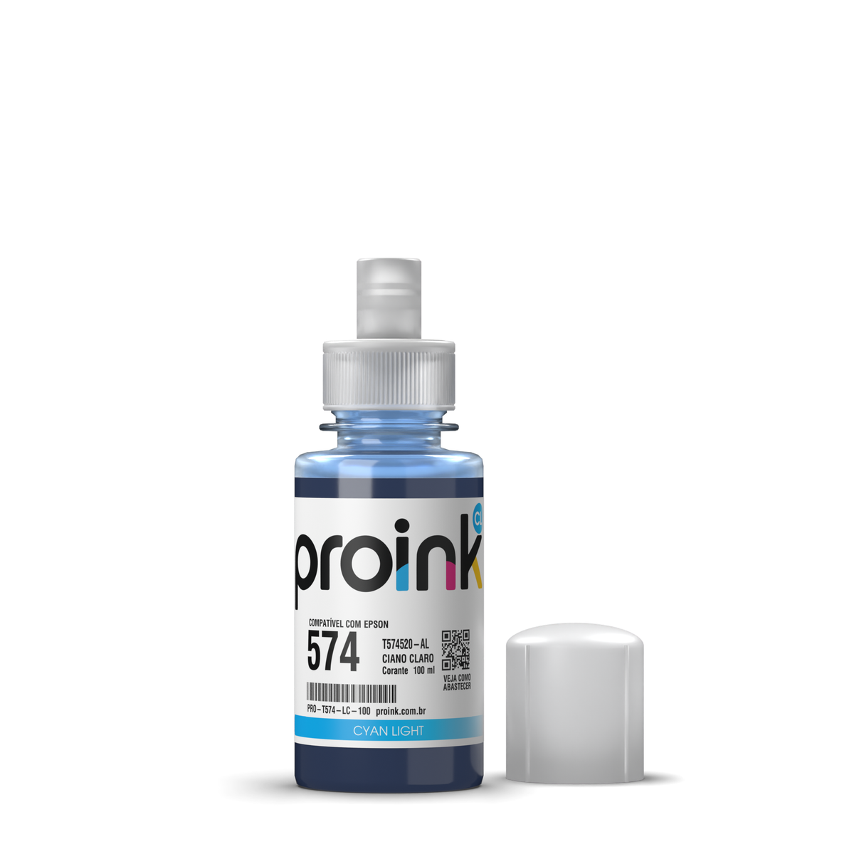 Tinta Proink ciano claro 100 ml com bico EcoFit, compatível com Epson T574
