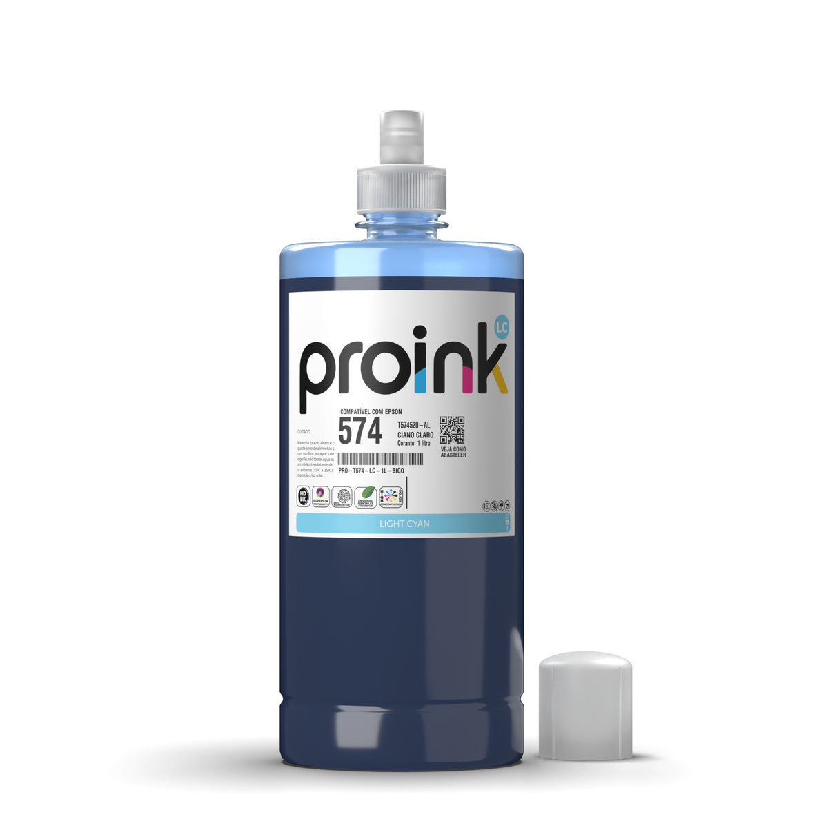 Tinta Proink ciano claro 1 litro com bico EcoFit, compatível com Epson T574