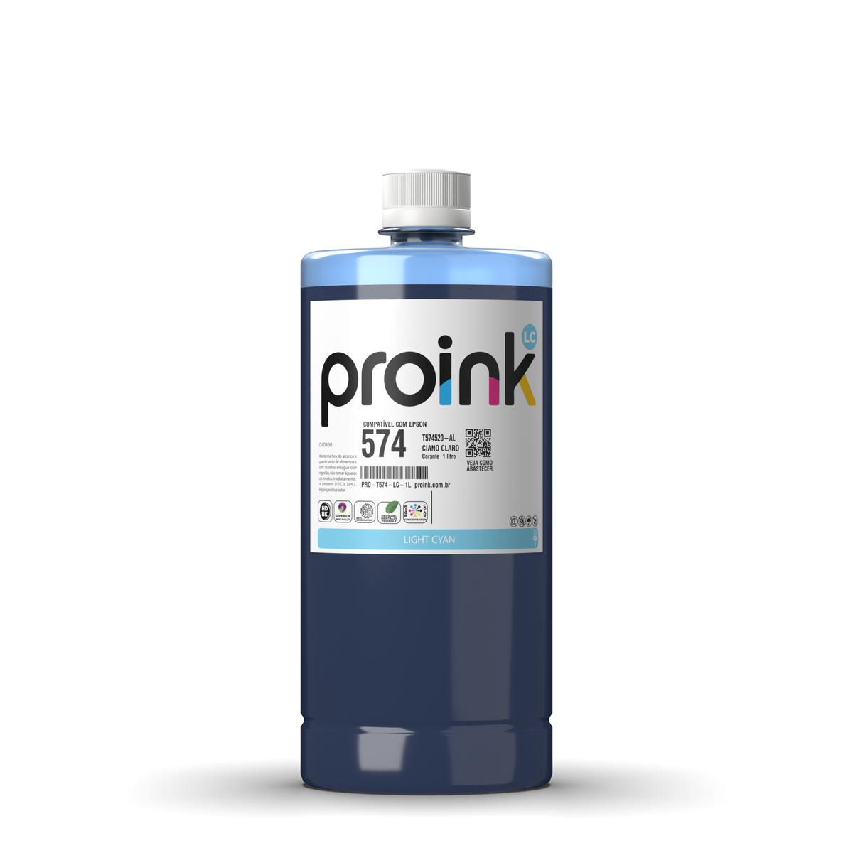 Tinta Proink ciano claro 1 litro com tampa de rosca, compatível com Epson T574