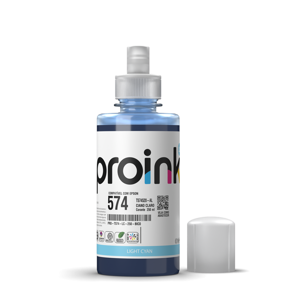 Tinta Proink ciano claro 250 ml com bico EcoFit, compatível com Epson T574