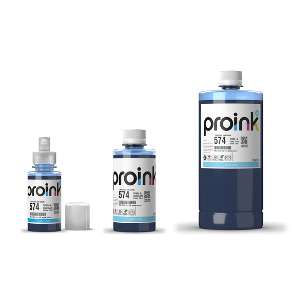 Tinta Proink ciano claro T574 nos tamanhos 100 ml, 250 ml e 1 litro