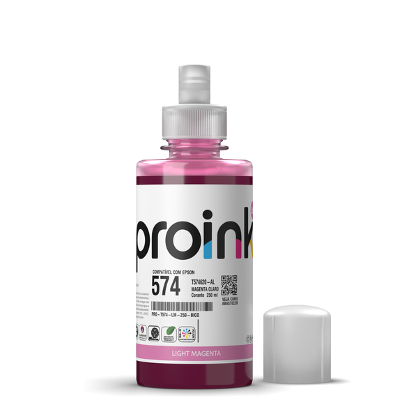 Tinta Proink magenta claro 250 ml com bico EcoFit, compatível com Epson T574