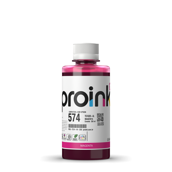 Tinta Proink magenta 250 ml com tampa de rosca, compatível com Epson T574