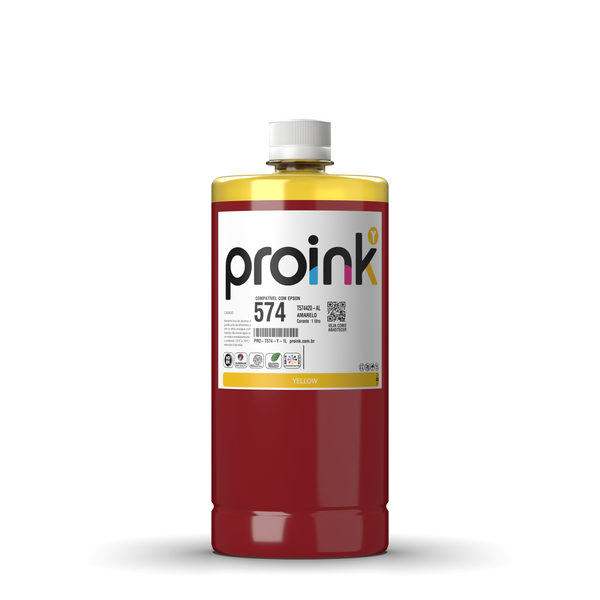 Tinta Proink amarela 1 litro com tampa de rosca, compatível com Epson T574
