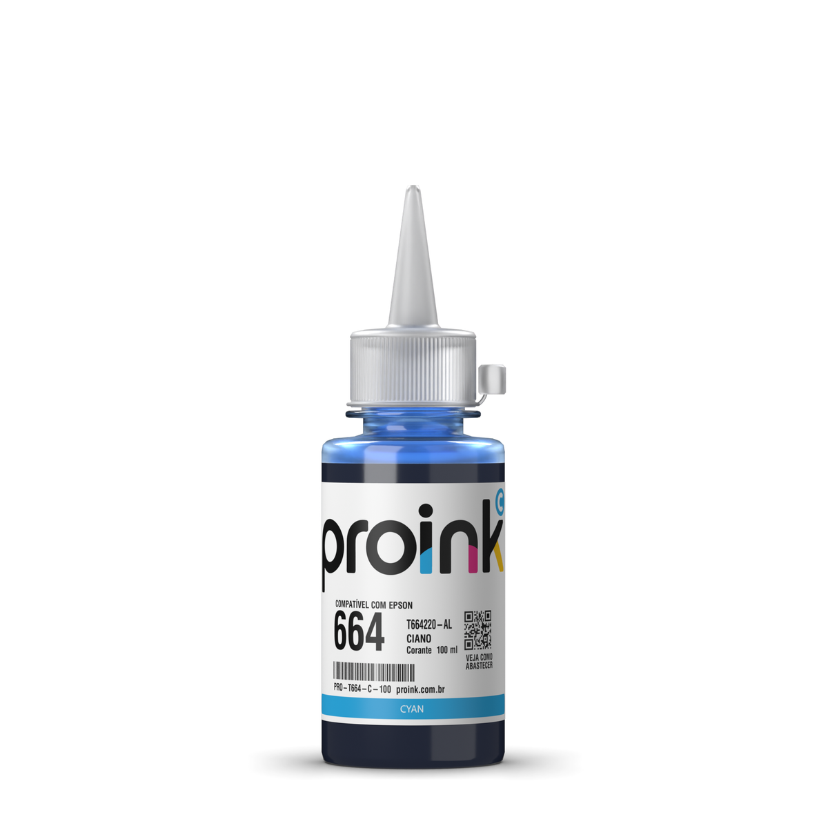 Tinta Proink ciano 100 ml com bico WideFill, compatível com Epson T664