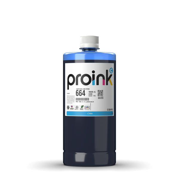 Tinta Proink ciano 1 litro com tampa de rosca, compatível com Epson T664