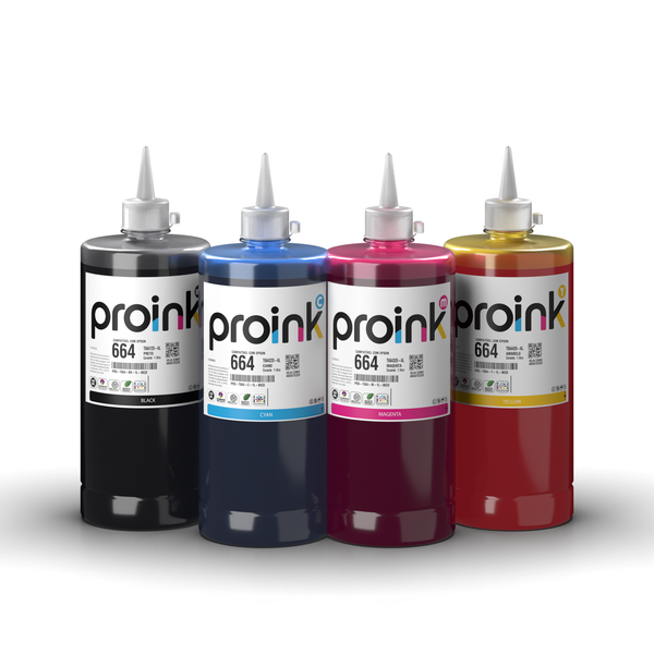 Kit de tintas Proink nas 4 cores, 1 litro com bico WideFill, compatível com Epson T664