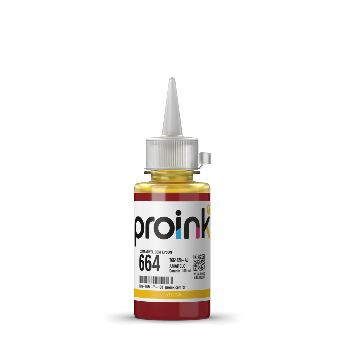 Tinta Proink amarela 100 ml com bico WideFill, compatível com Epson T664