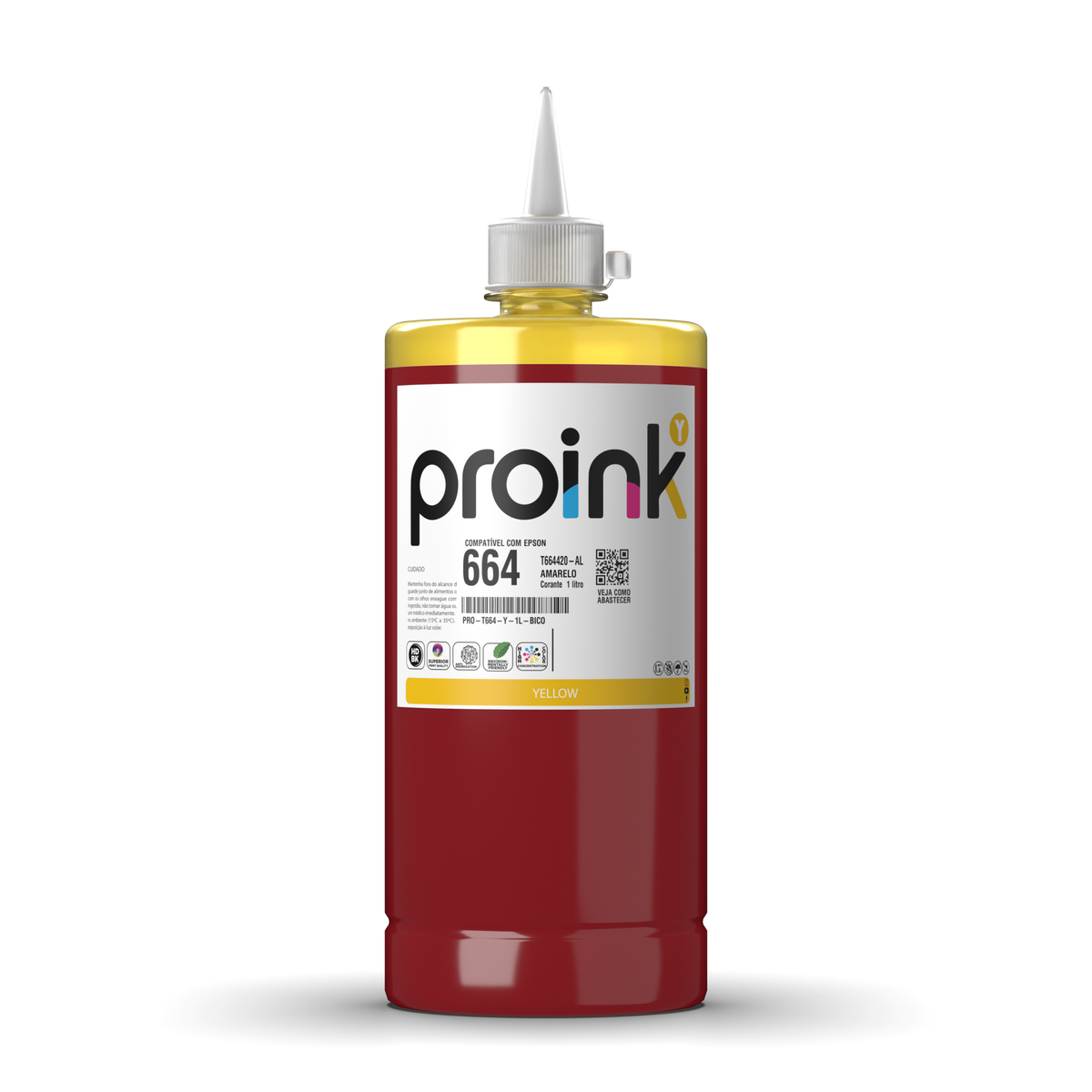 Tinta Proink amarela 1 litro com bico WideFill, compatível com Epson T664