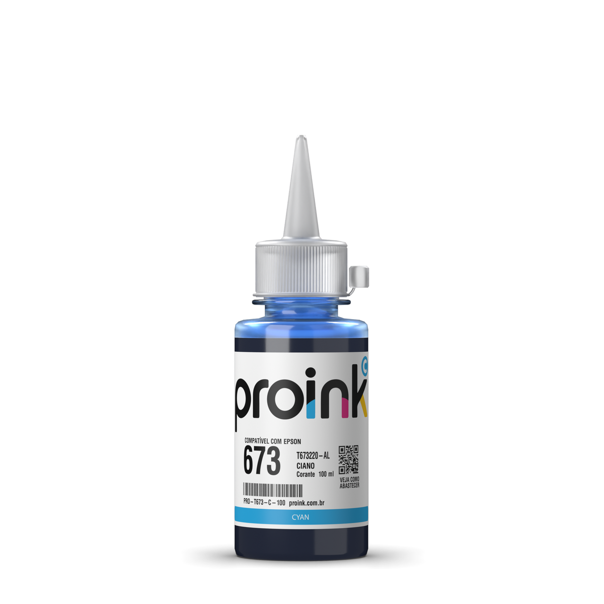 Tinta Proink ciano 100 ml com bico WideFill, compatível com Epson T673