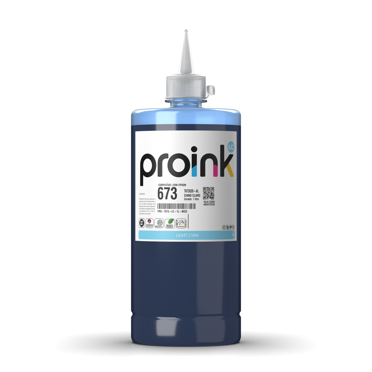 Tinta Proink ciano claro 1 litro com bico WideFill, compatível com Epson T673