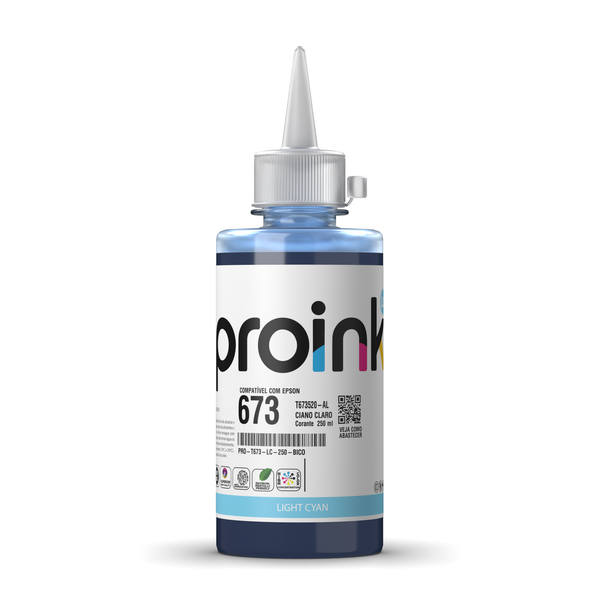 Tinta Proink ciano claro 250 ml com bico WideFill, compatível com Epson T673