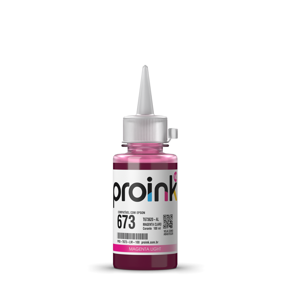 Tinta Proink magenta claro 100 ml com bico WideFill, compatível com Epson T673