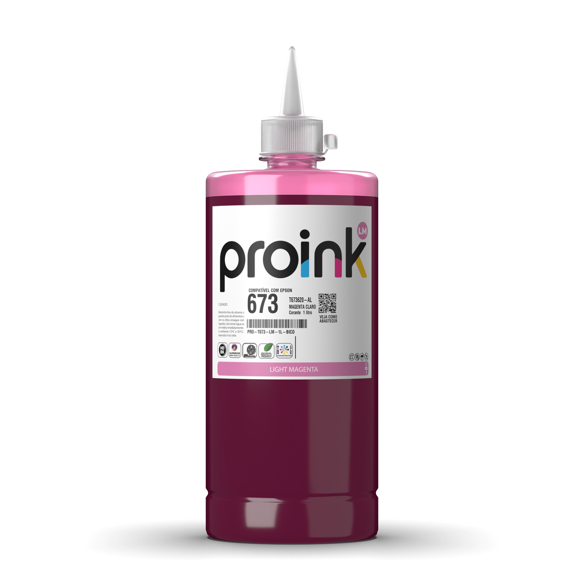 Tinta Proink magenta claro 1 litro com bico WideFill, compatível com Epson T673