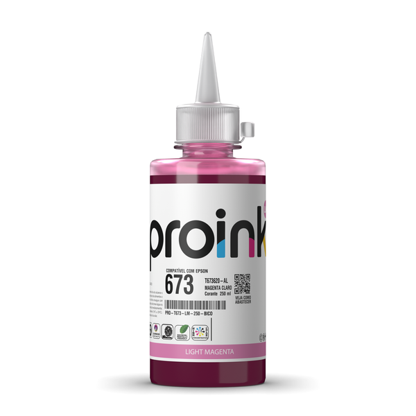 Tinta Proink magenta claro 250 ml com bico WideFill, compatível com Epson T673
