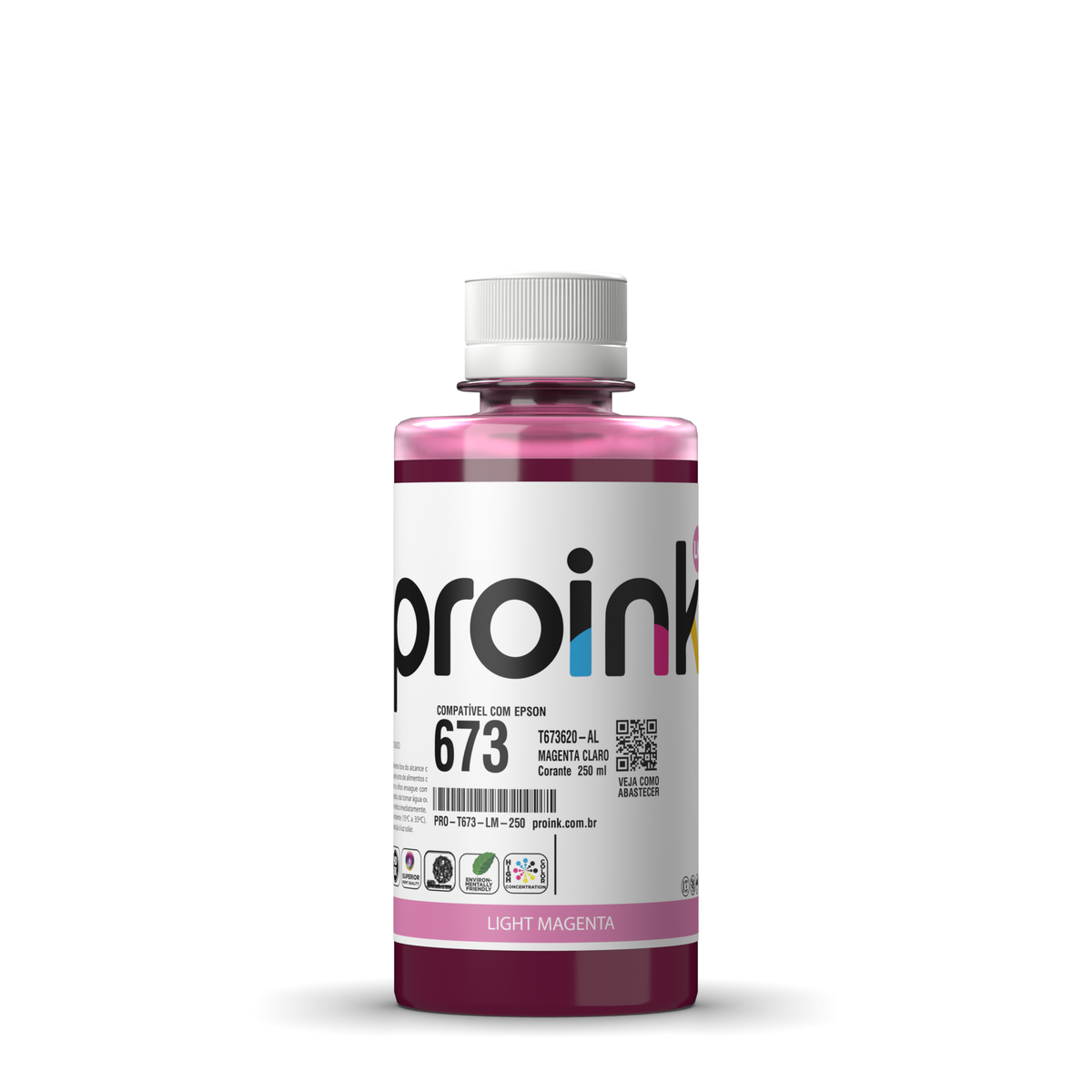 Tinta Proink magenta claro 250 ml com tampa de rosca, compatível com Epson T673