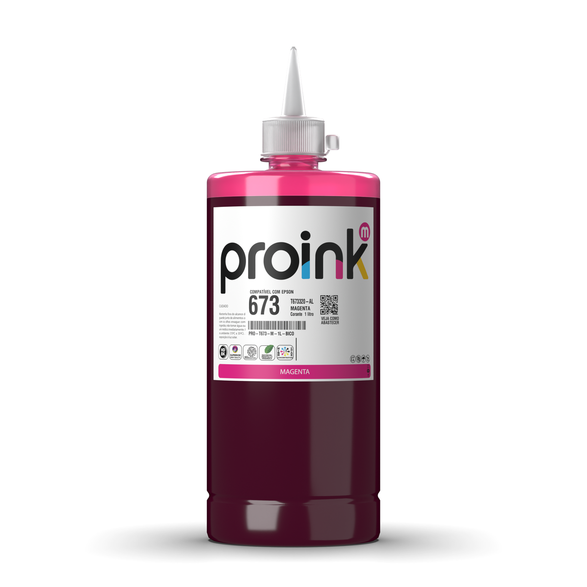 Tinta Proink magenta 1 litro com bico WideFill, compatível com Epson T673