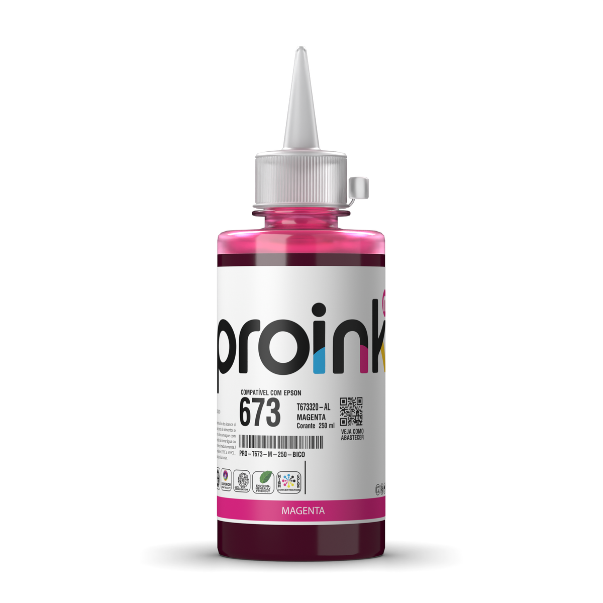 Tinta Proink magenta 250 ml com bico WideFill, compatível com Epson T673