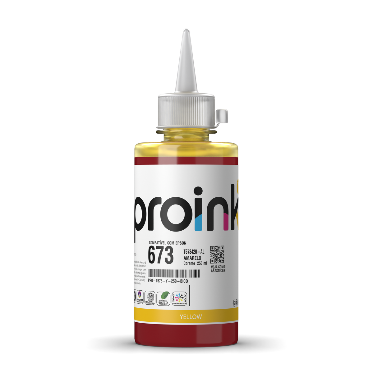 Tinta Proink amarela 250 ml com bico WideFill, compatível com Epson T673