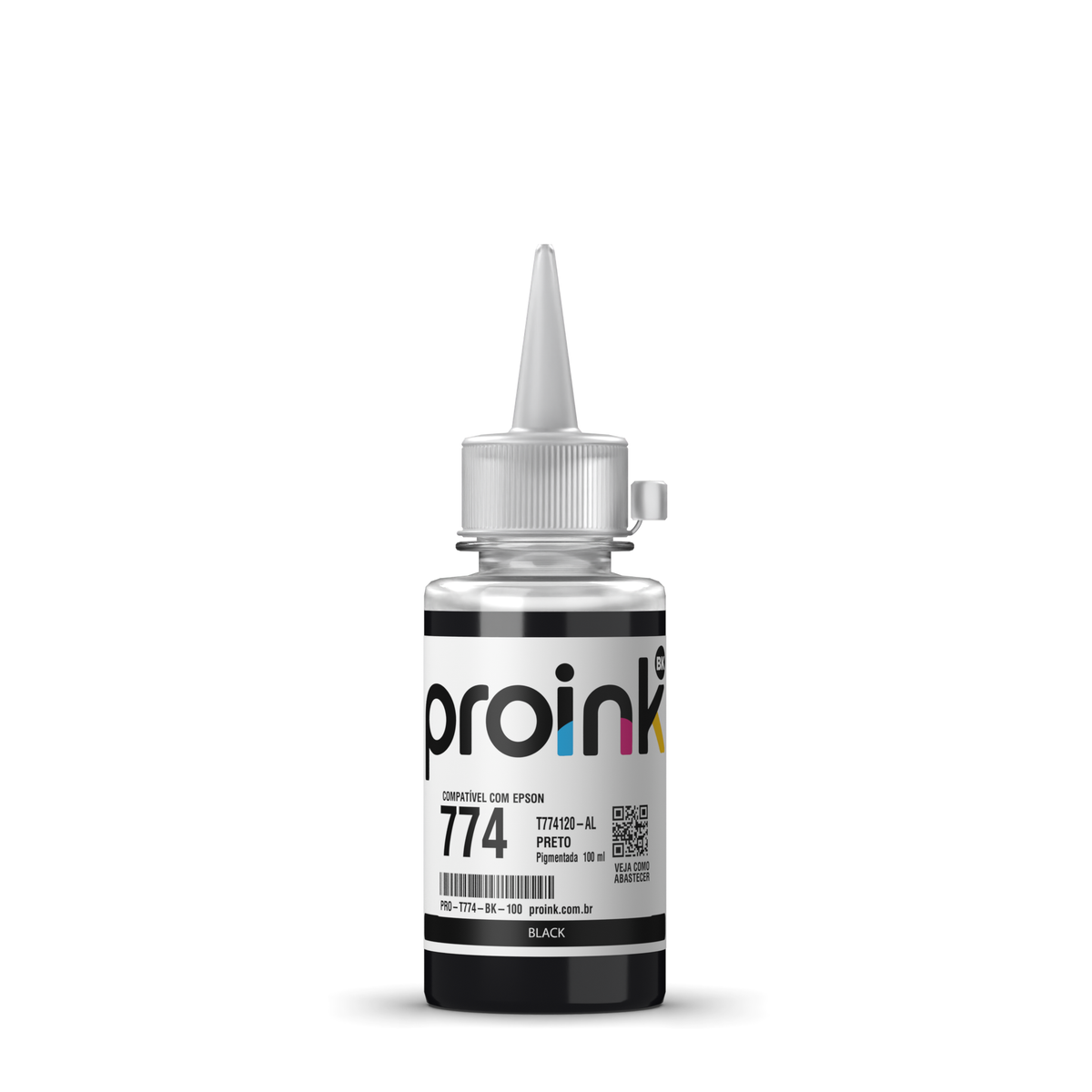Tinta Proink preta 100 ml com bico WideFill, compatível com Epson T774