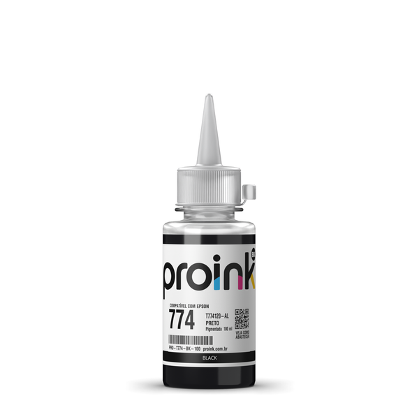 Tinta Proink preta 100 ml com bico WideFill, compatível com Epson T774