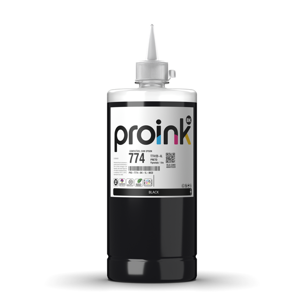 Tinta Proink preta 1 litro com bico WideFill, compatível com Epson T774