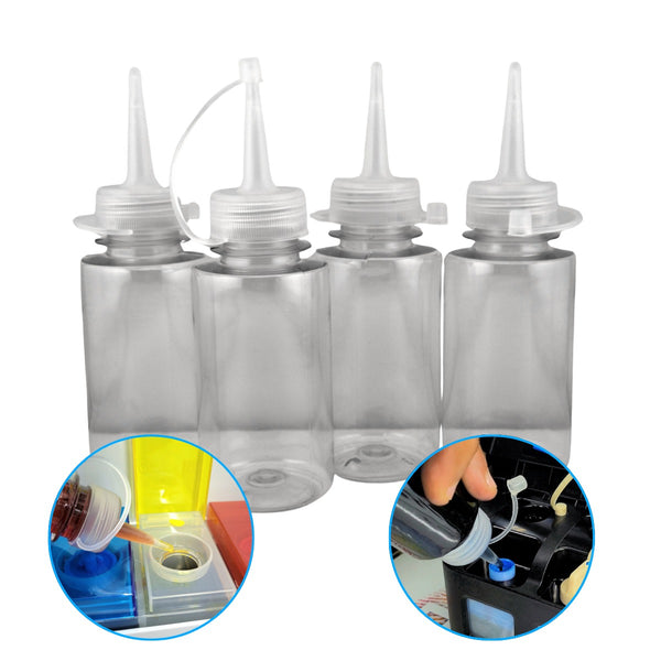 Kit com 4 frascos vazios de 100 ml e bicos WideFill