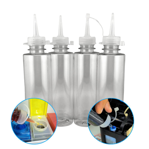 Kit com 4 frascos vazios de 250 ml e bicos WideFill