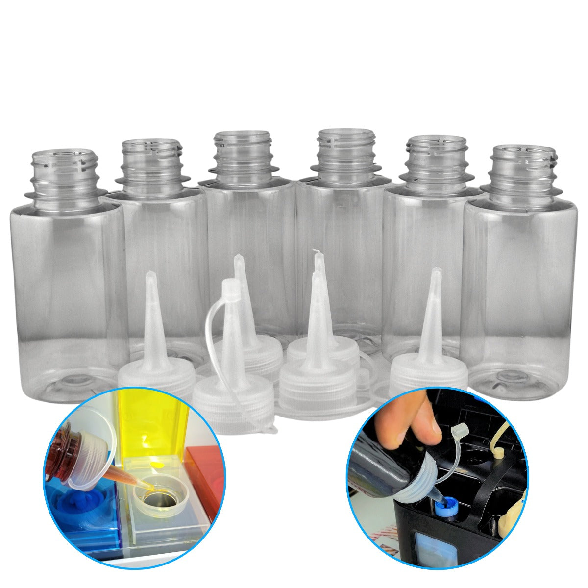 Kit com 6 frascos vazios de 100 ml e bicos WideFill