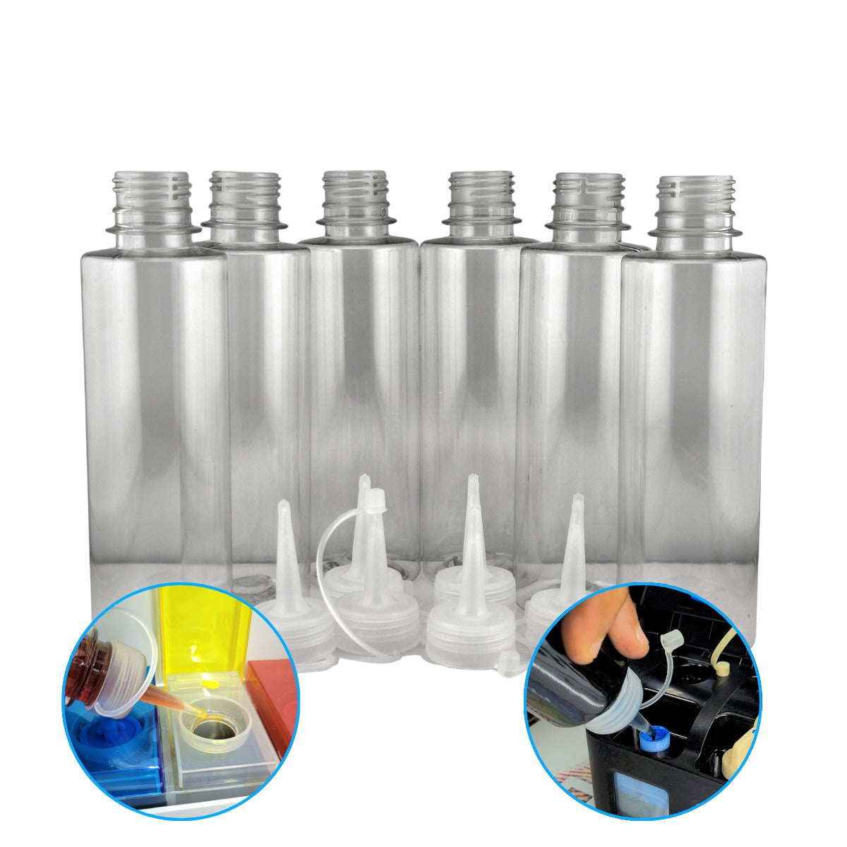 Kit com 6 frascos vazios de 250 ml e bicos WideFill