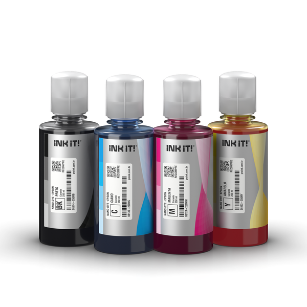 Kit Tinta Epson Corante Nano Dye INK IT! 4 cores (preto, ciano, magenta e amarelo) 250 ml com bico EcoFit