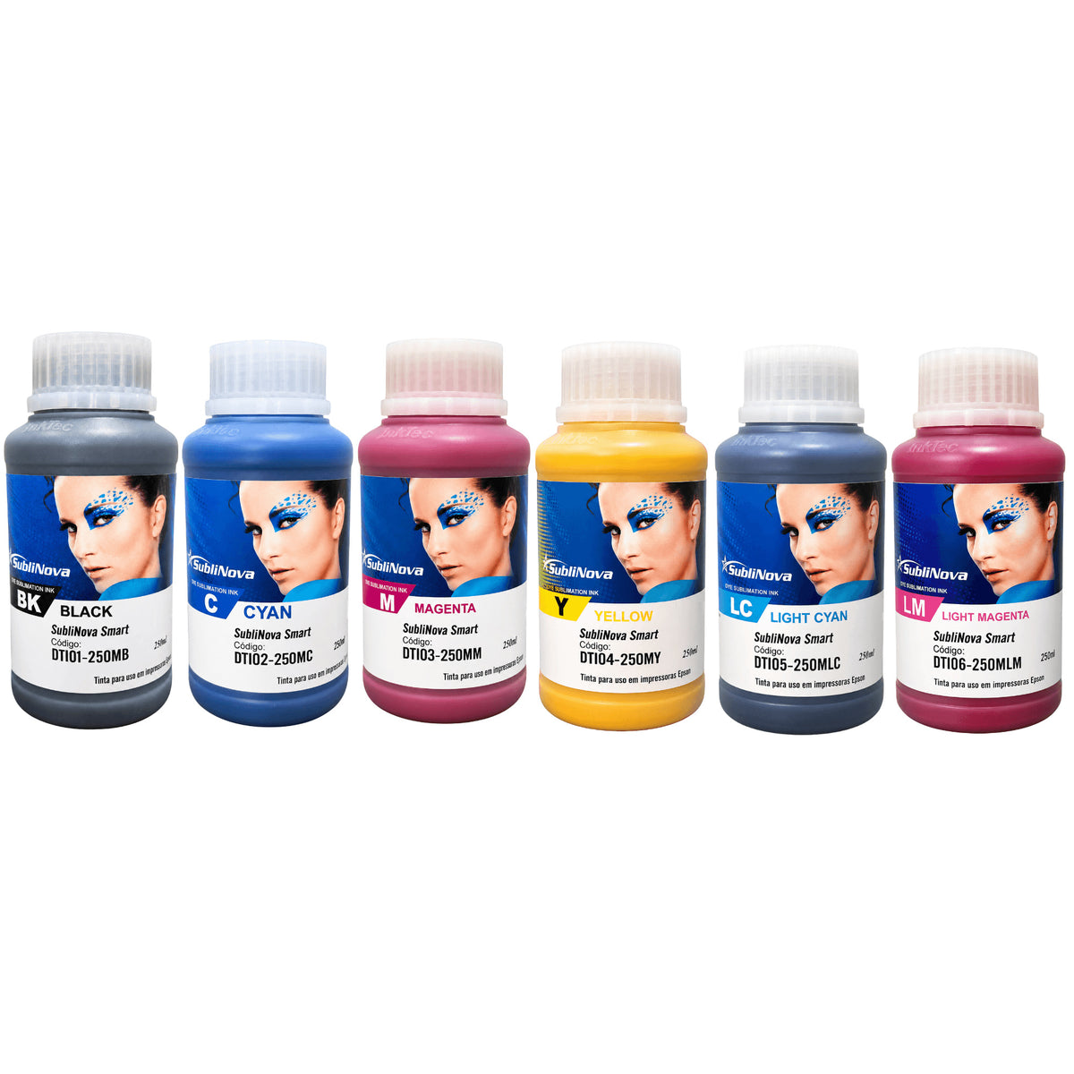 Kit Tinta Sublimática InkTec SubliNova Smart, 6 cores de 250 ml