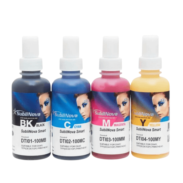 Kit Tinta Sublimática InkTec SubliNova Smart, 4 cores de 100 ml com bico aplicador