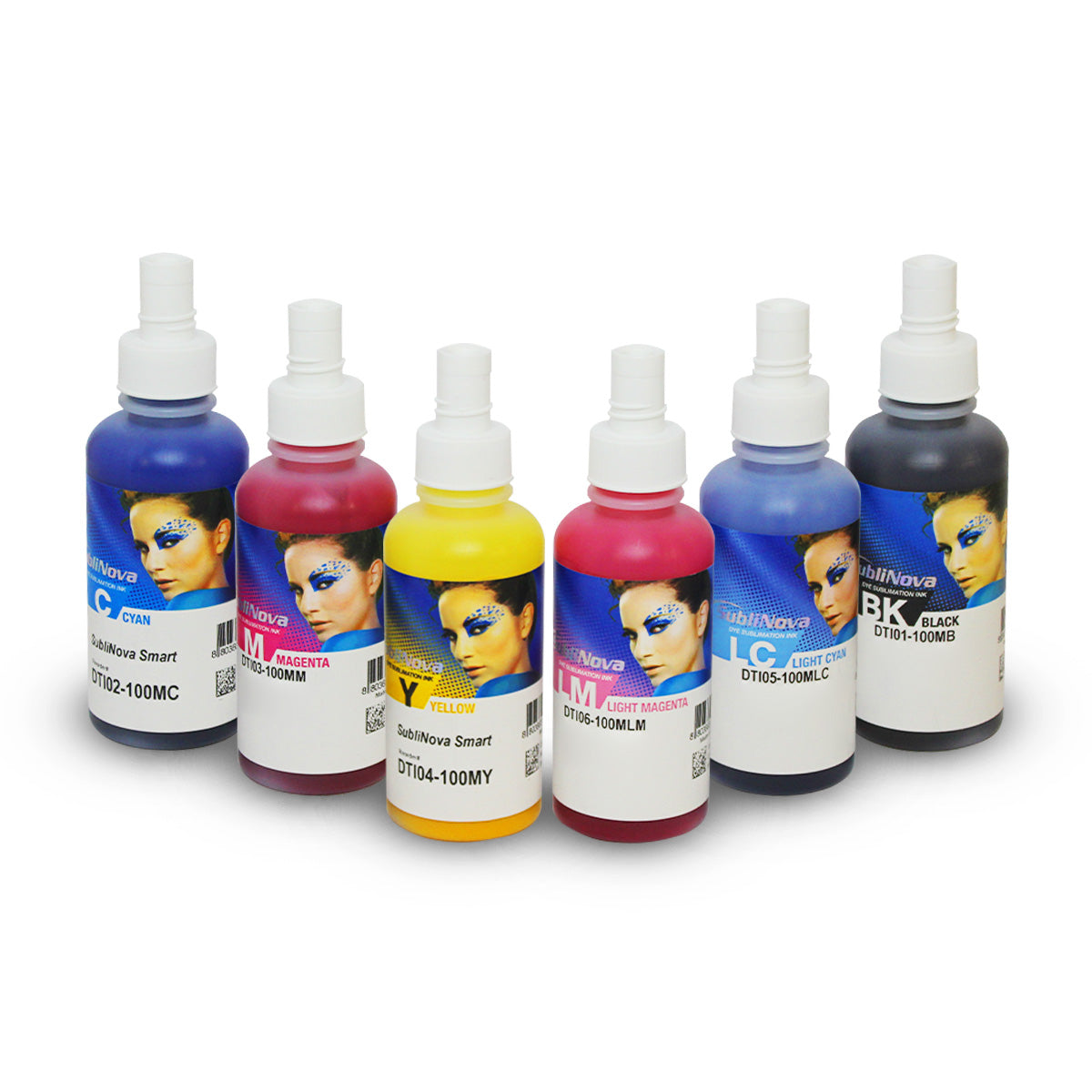 Kit Tinta Sublimática InkTec SubliNova Smart, 6 cores de 100 ml com bico aplicador