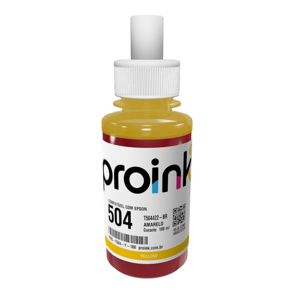 Garrafa de tinta Proink amarela de 100 ml com bico EcoFit em 3D