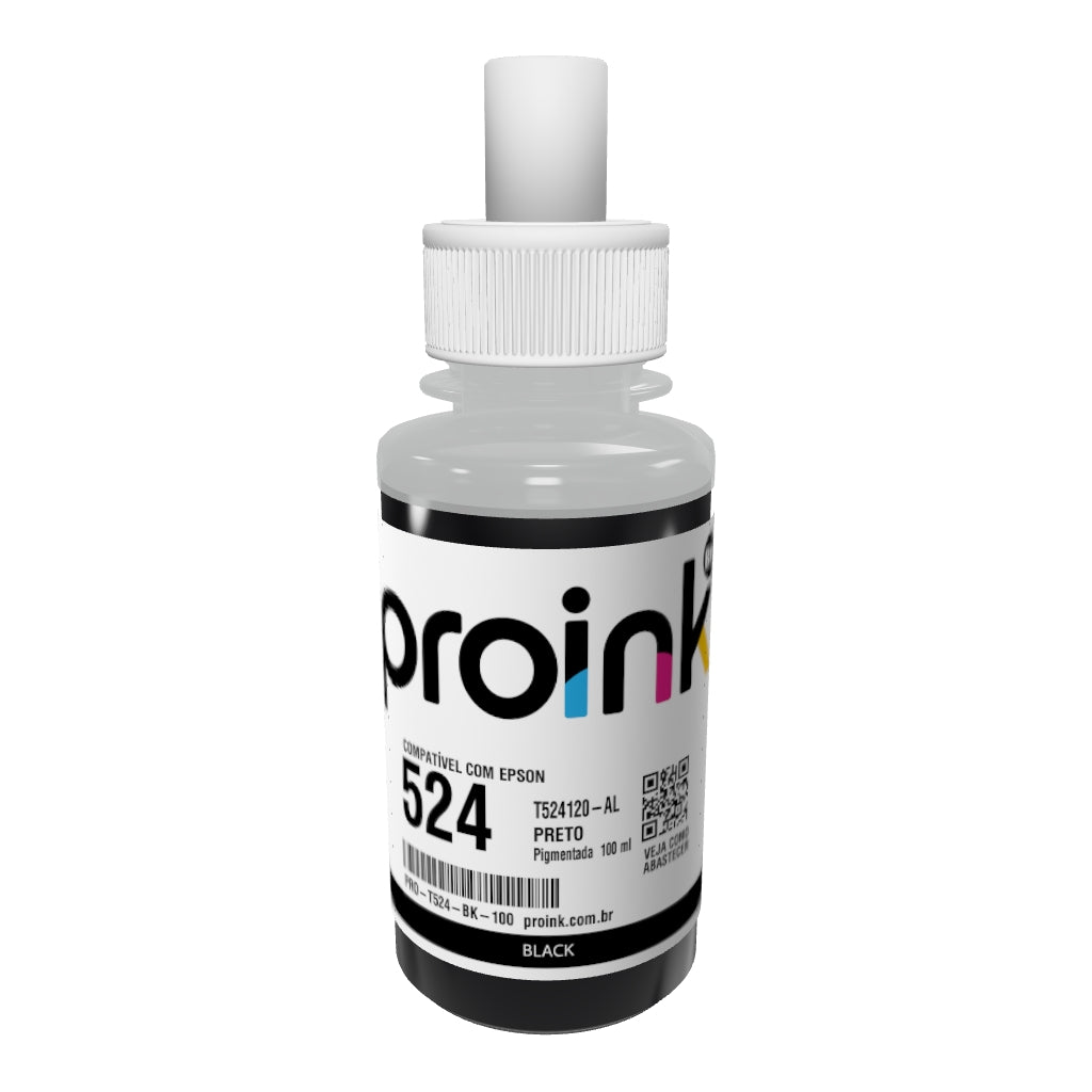 Garrafa de tinta Proink preta de 100 ml com bico EcoFit em 3D