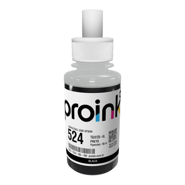 Garrafa de tinta Proink preta de 100 ml com bico EcoFit em 3D